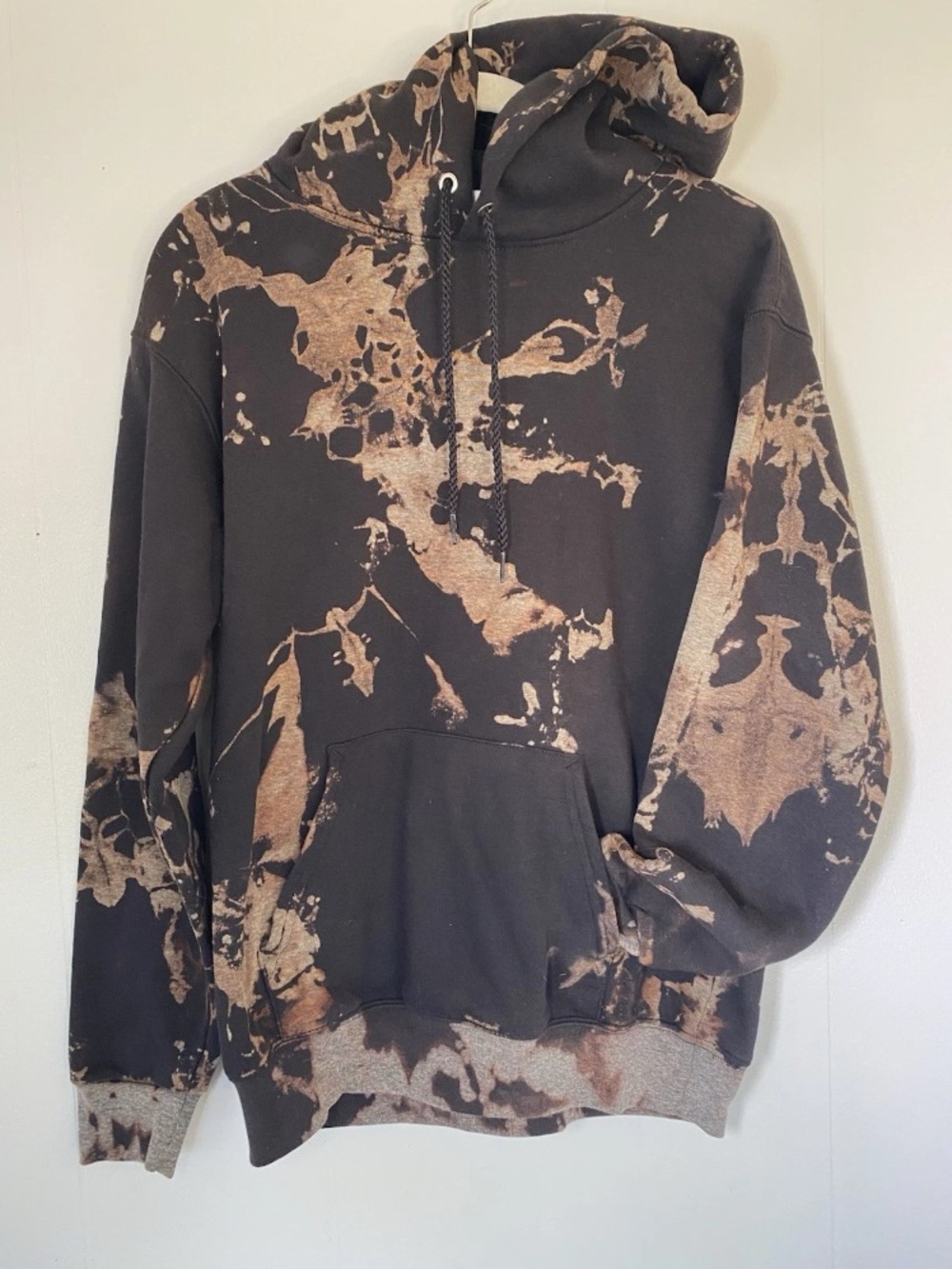 Custom Reverse Tie Dye Hoodie Kangaroo Sweatshirt - Black and Gray Size Small